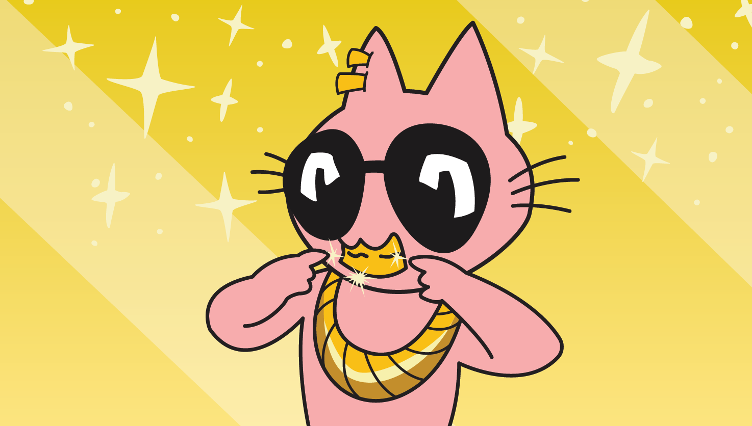 YoCat showing golden teeth